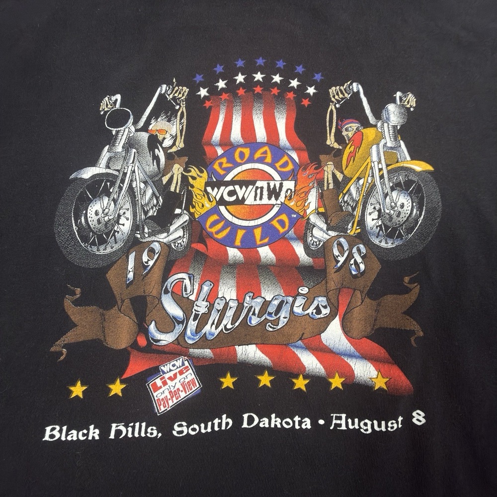 WCW nWo Road Wild Shirt Men XL Black Sturgis Skeleton Biker Wrestling Vintage 98